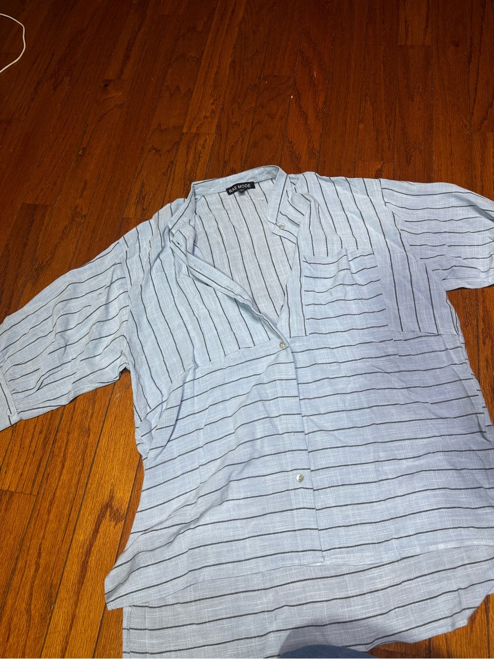 Rae Mode Women's Light Blue Striped Button-Down Shirt